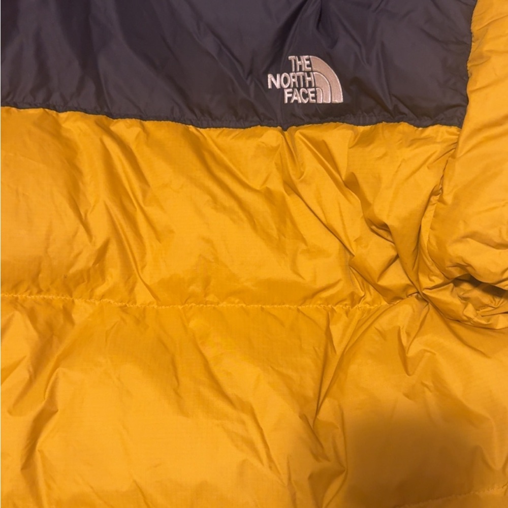 The North Face Yellow and Navy Puffer Jacket
